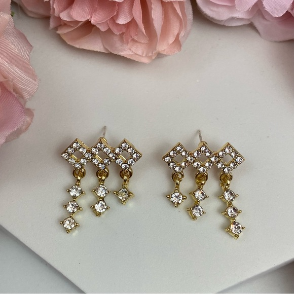 Diamond Shaped Crystal Earrings with Tassels - Picture 8 of 16